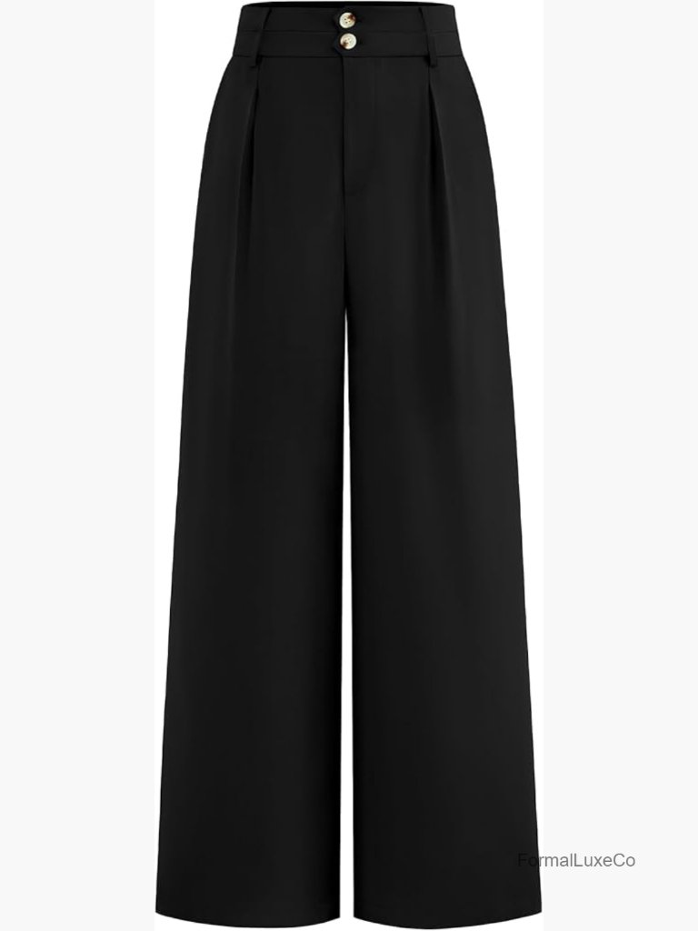 High Waisted Wide Leg Pleated Trouser Pants With Pockets Office Work Palazzo